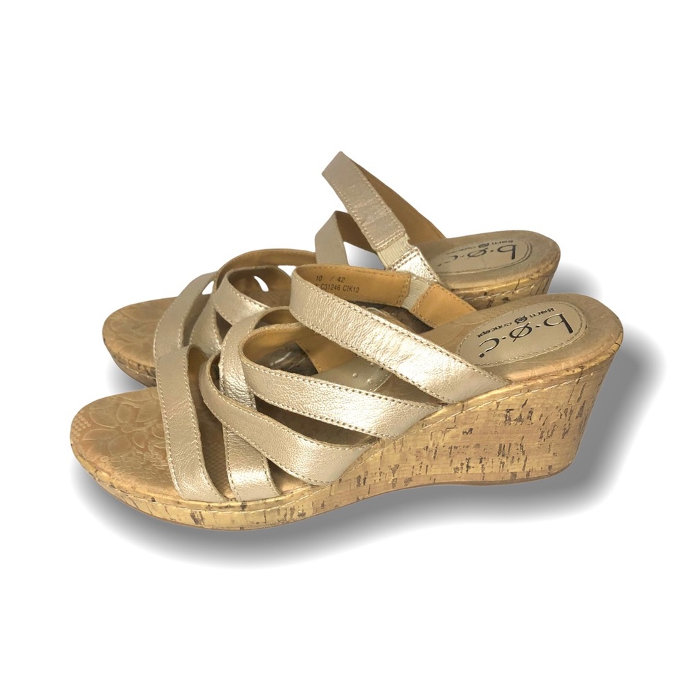 boc Metallic Rose Gold Leather Strappy Cork Open Toe Slide Wedge Sandal 10